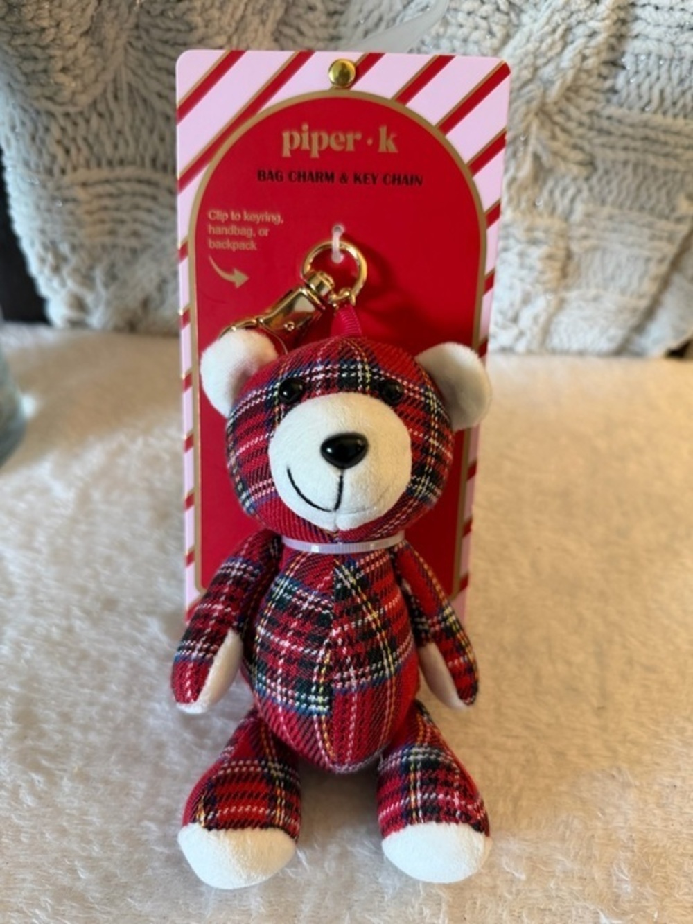Piper K Red Plaid Teddy Bear Bag Charm Keychain